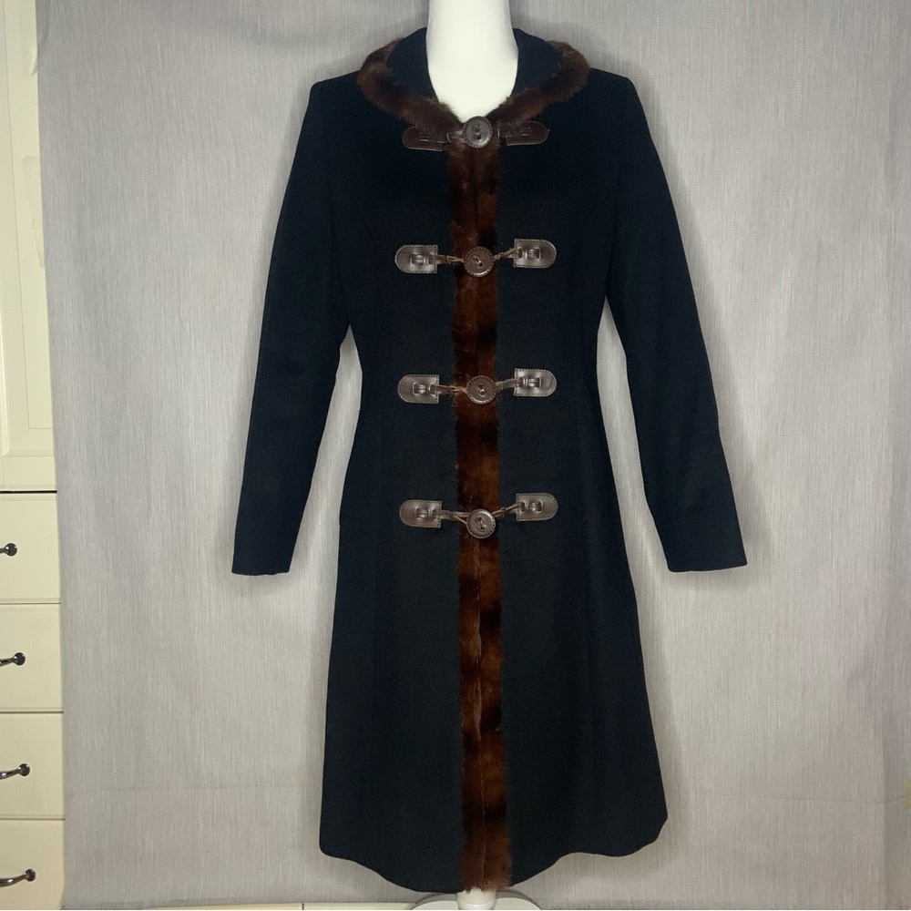 Cinzia Rocca Due Wool/Cashmere Vintage Coat | Leather & Faux Fur Detail | Size 8
